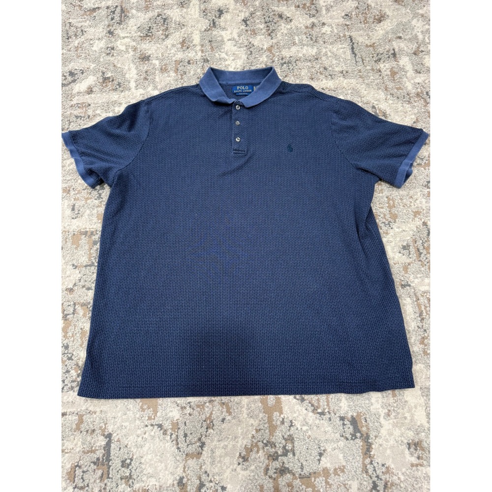 Polo Ralph‎ Lauren Mens XL Classic Navy Blue Textured Micro Pattern Polo Shirt